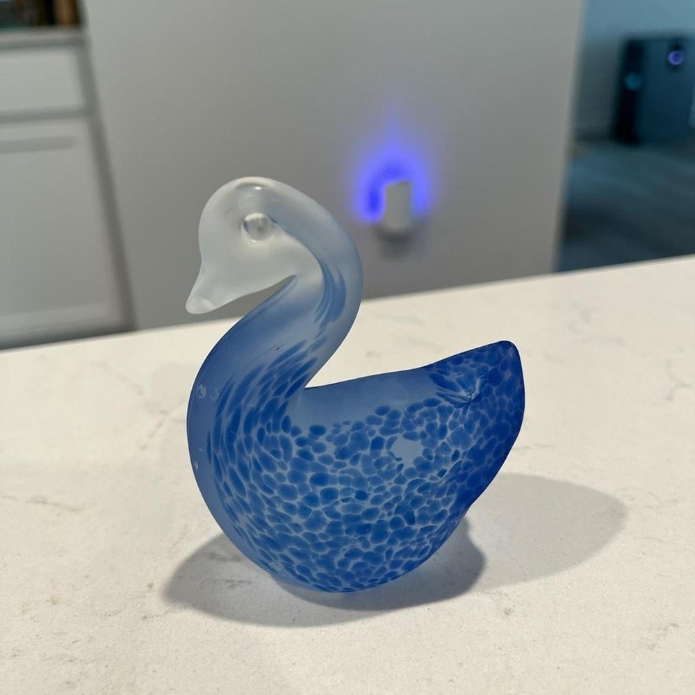 Glass swan miniature trinket shelf decor blue clear